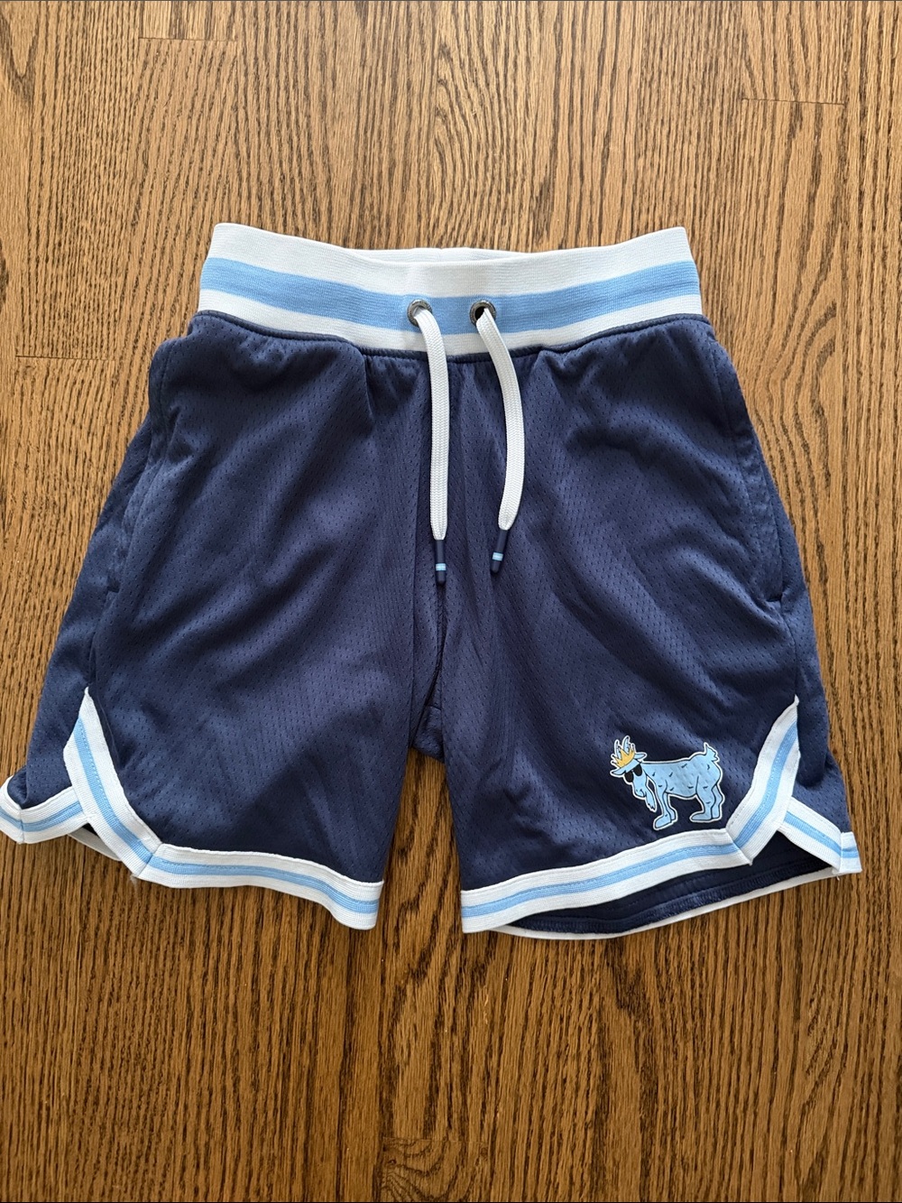 Kids Navy Blue Athletic Shorts with Light Blue Trim